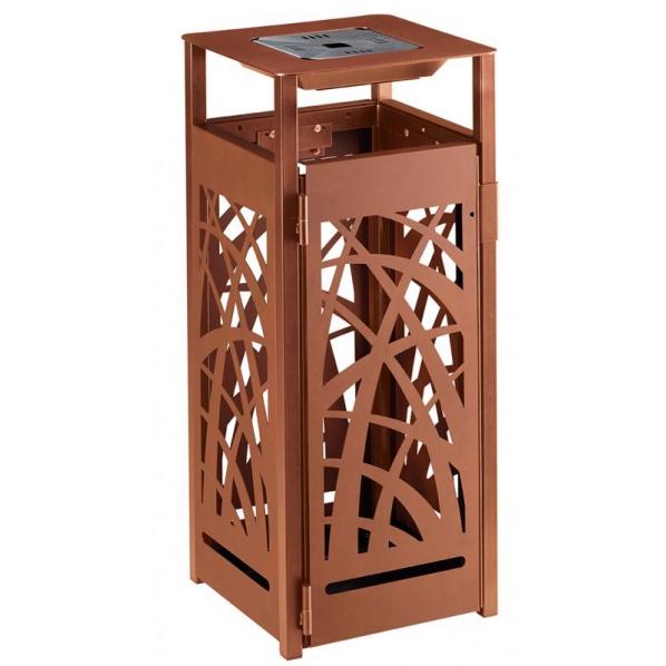 Corbeille anti-nuisibles 110 litres avec cendrier - CYBEL effet corten - acier traité anti-corrosion et anti-UV_0