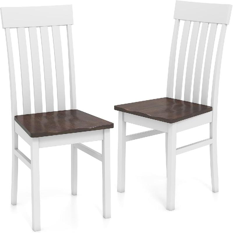 COSTWAY Lot 2 chaises bois avec dossier, charge 150kg, salle repas cuisine salon (Noyer) - blanc Bois manufacturé WO70640IT_0