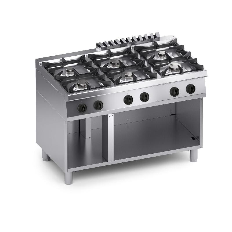 Cuisinière gaz 6 feux, flamme pilote, structure inox, brûleurs fonte, thermocouple sécurité, 120×70×85 cm, Made in Italy - 4728_0