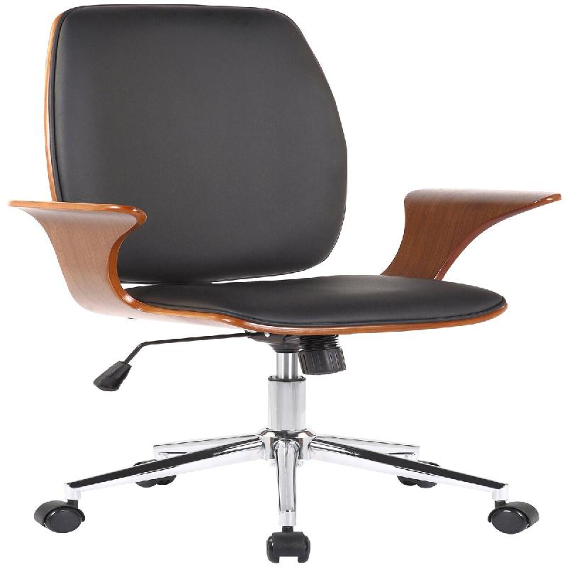 Décoshop26 - Fauteuil de bureau classique et confortable dossier ergonomique hauteur réglable en synthétique noir bois et métal BUR10557 - noir m�_0