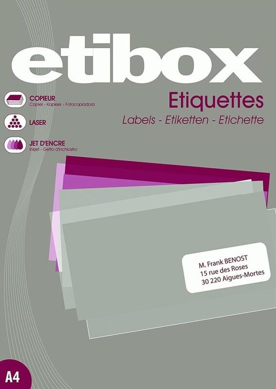 ETIBOX Lot de 5 Boites de 100 Feuilles A4 800 Etiquettes Cop/Las/Jet Coins droits 105 x 70 mm Blanc - 3270241197730_0
