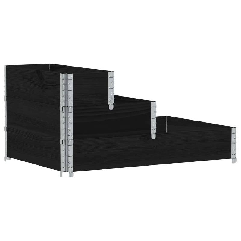 Helloshop26 - Jardinière bac lit surélevé plantes fleurs terrasse jardin à 3 niveaux 120 x 80 cm bois de pin massif noir 02_0039888 - 3000218661175_0