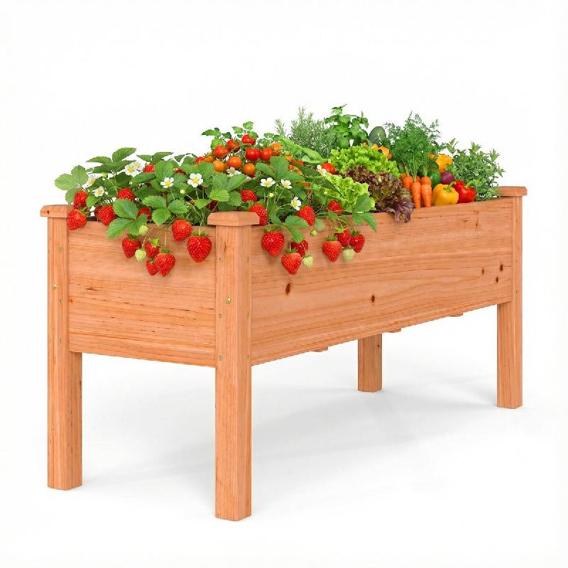 Helloshop26 - Jardinière surélevée carrée 120 x 43,5 x 51 cm pratique et confortable pour terrasse et balcon en bois sapin orange 20_0020835 - ora_0