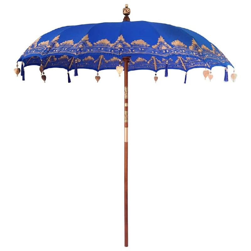 Helloshop26 - Parasol balinais arrondi 215 x 215 x 260 cm ambiance tropicale élégance artisanale en coton bleu 02_0058818 - bleu Bambou 3000240794407_0