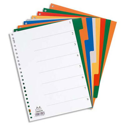 INTERCALAIRES A TOUCHES NEUTRE ELBA - POLYPROPYLENE 13/100E - A4 - 12 POSITIONS - COLORIS ASSORTIS