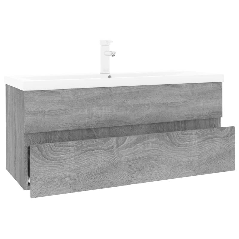 Meuble lavabo avec bassin intégré - 100 x 38,5 x 45 cm - Sonoma gris - Bois d'ingénierie - Réf. 02_0006884_0