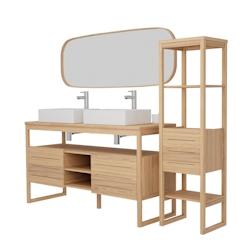 MOB-IN Ensemble meuble double vasque ATOLL 140 cm + Vasques + Robinets + Miroir + Colonne - marron 3701606505032_0