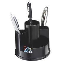 POTS À CRAYONS PLASTIQUE ROTATIF NOIR,  MULTI COMPARTIMENT