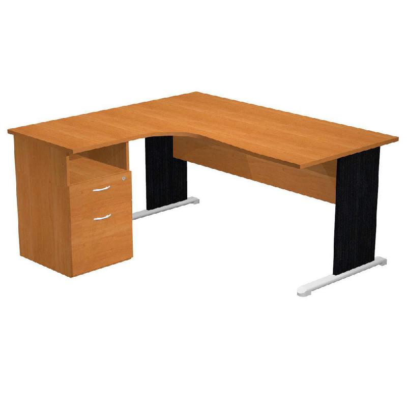 PACK PRONTO - 1 BUREAU COMPACT RETOUR A GAUCHE AULNE PIEDS NOIRS - 1 CAISSON HAUTEUR BUREAU PROF. 60 CM