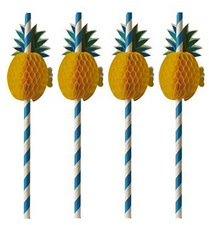 PAILLE EN PAPIER 'ANANAS', 200 MM, BLEU/BLANC - LOT DE 3