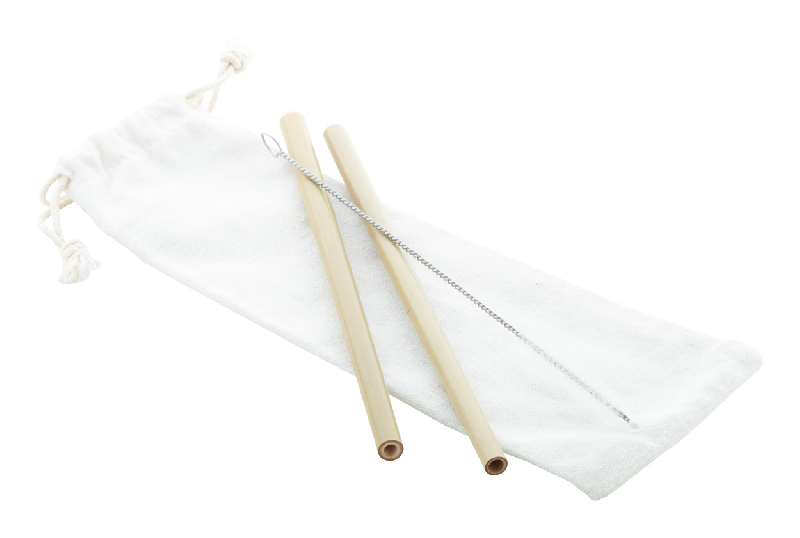 Pailles en bambou naturel réutilisables - Ensemble de 2 pailles avec brosse de nettoyage et pochette en coton_0
