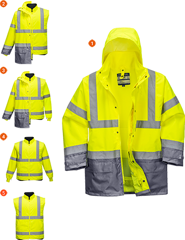 Parka bicolore executive 5-en-1 jaune-gris S768 - XXL - Certifiée CE, bandes réfléchissantes, capuche détachable_0