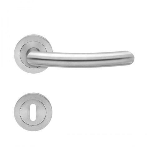 POIGNÉES DE PORTE SUR ROSACES RONDES SÉRIE ER 26 SYLT - INOX SATINÉ -CLÉ L KARCHER DESIGN