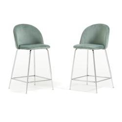 RATTATAN Lot de 2 tabourets de bar en velours avec pieds en métal,h.65cm,pour bar,restaurant et cuisine,design élégant–Sara XL–Vert jade/Argent_0