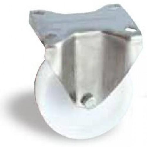 ROULETTE INOX FIXE SUR PLATINE POLYAMIDE 125 MM- CHARGE 150 KG - ALÉSAGE LISSE AVL