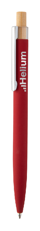 Stylo à bille en aluminium recyclé - finition caoutchoutée - bouton pression en bambou - clip chromé - encre bleue_0