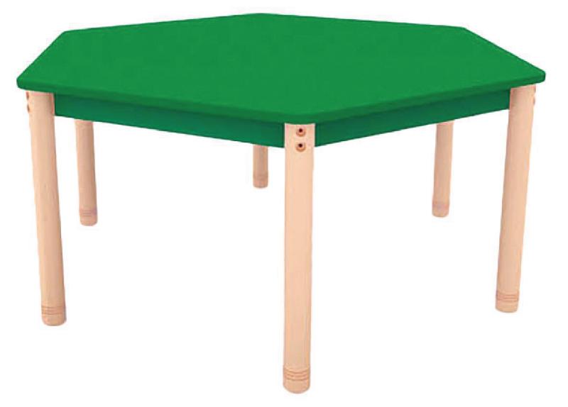 TABLE CLASSIK HEXAGONALE RÉGLABLE T0 À T3 - VERT/HÊTRE - MANUTAN COLLECTIVITÉS
