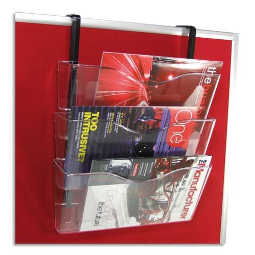 TRIEUR MURAL A4 HORIZONTAL 3 COMPARTIMENTS PATTES D'ACCROCHE L38,5 XH17,5 X P10,5 CM TRANSPARENT
