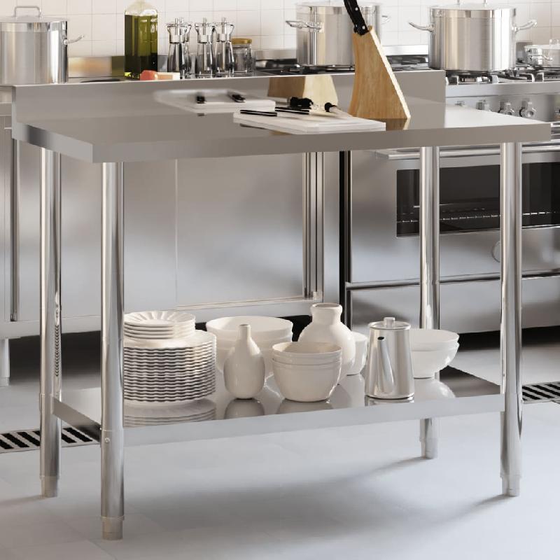 Vidaxl table de travail de cuisine avec dosseret 110x55x93 cm inox 376458_0