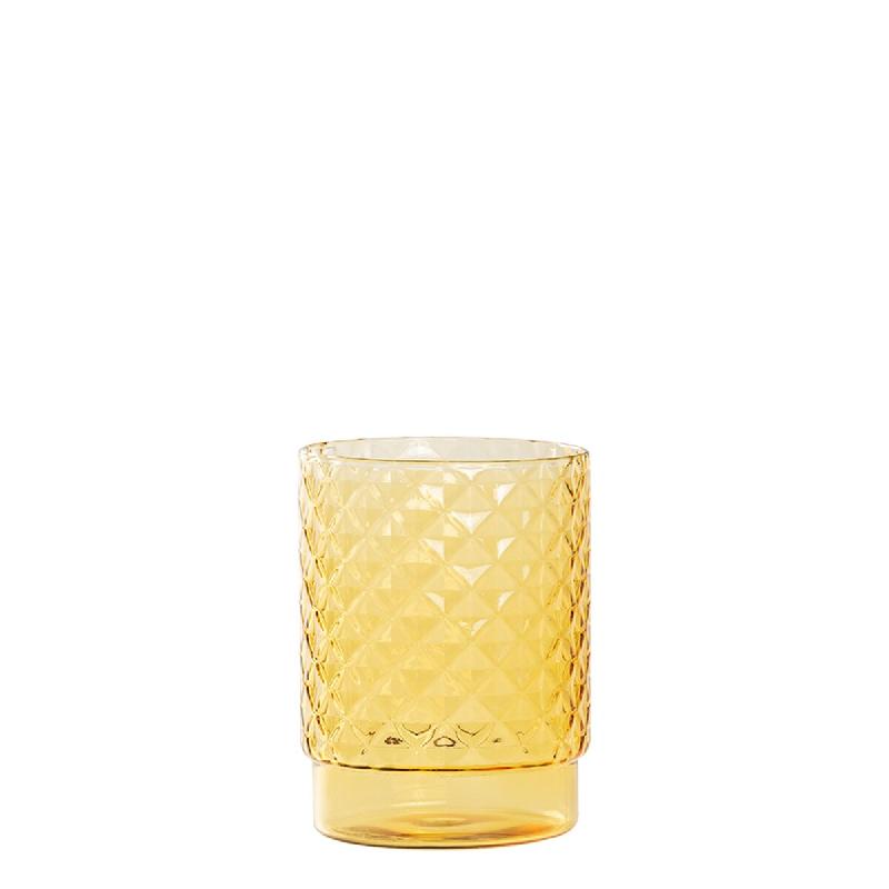 Zafferano Isolano Lot De 4 Verres Tumbler Empilables En Verre Borosilicaté Soufflé À La Main Avec Décoration Diamant Couleur Jaune Or Pour Table E_0