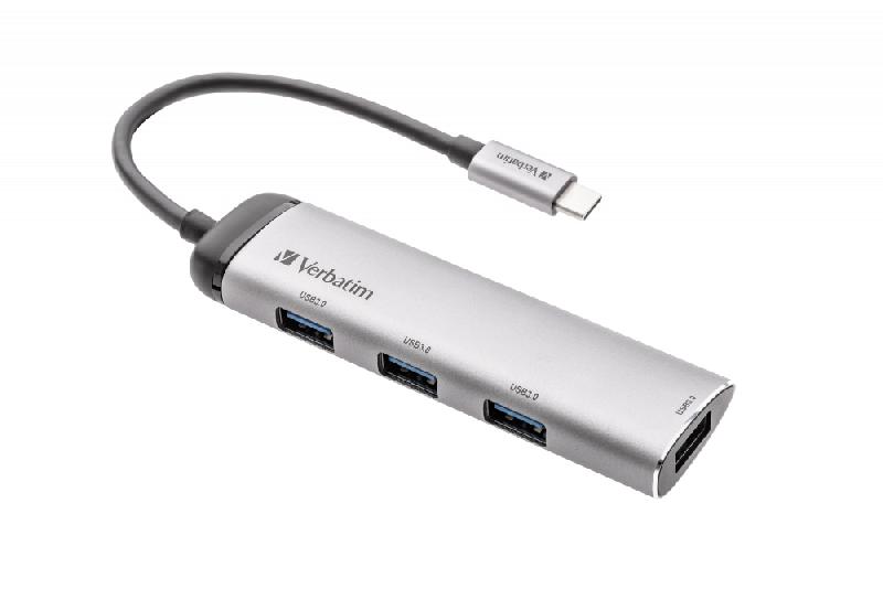 VERBATIM 49147 - Hub USB 3.2 Gen 1 Type-C avec 4 ports USB Type-A, taux de transfert 5000 Mbit/s - Noir et Argent_0