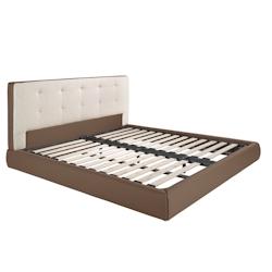 AC ANGEL CERDA Angel Cerdá Lit rembourré en tissu marron et éco-cuir marron avec revêtement blanc cassé 7174C 199 x 224 x 98 - blanc matière syn_0