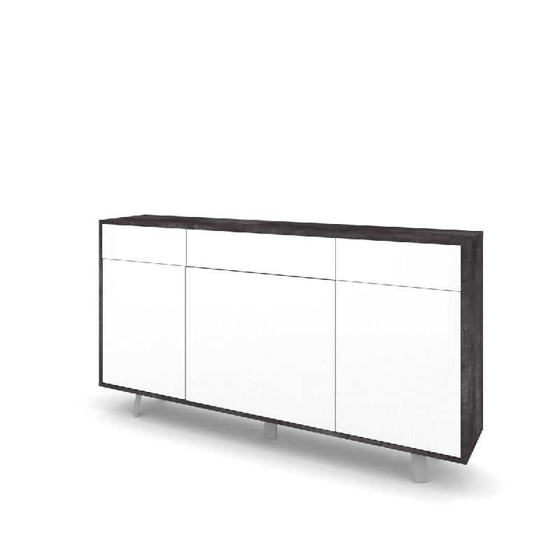 AQA Design Buffet VENBRUK avec 3 portes/3 tiroirs en mélamine pierre noire/ blanche brillante L.164 P.41 H.92 MP07047 - multicolore Bois manufacturé_0