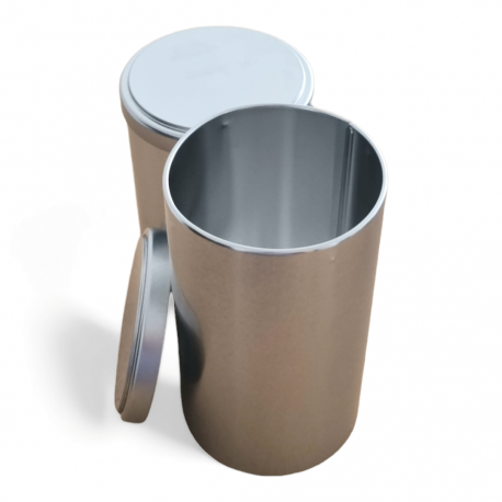 Boîte métal cylindrique argentée - Diamètre 90 mm x Hauteur 160 mm - Référence BE000008_0