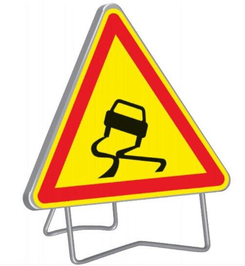 Panneau de chantier  ak4 chaussee glissante - tailles : 1000 cl1_0