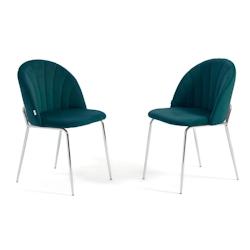 RATTATAN Lot de 2 chaises en velours d’intérieur, rembourrées, pieds en métal, design élégant pour cuisine, salle à manger, restaurant–Bleu_0