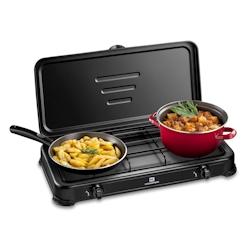 Réchaud gaz portable 2 feux 2600W Noir Couvercle Plaque de cuisson KEMPER - noir 8008004141103_0