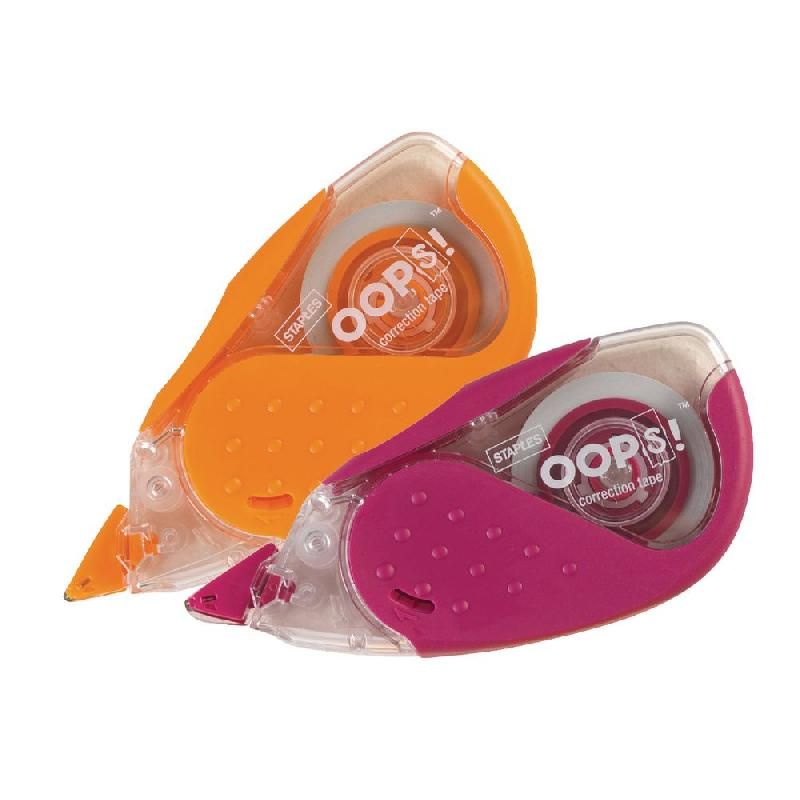 STAPLES ROLLER DE CORRECTION STAPLES OOPS ROSE ORANGE LOT DE 2