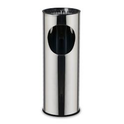 Stil Casa corbeille avec cendrier, acier inoxydable, Ø 24,3 x h. 66,5 cm, grille pour éteindre les cigarettes, 1 kg de sable, 17 litres, brillant. -_0