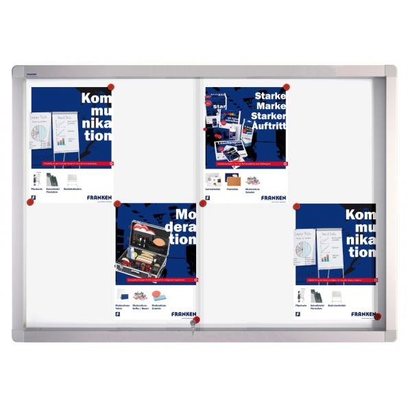 Vitrine intérieure Pro Line 8 x A4 - tableau blanc magnétique Rolléco avec portes coulissantes et verre sécurit_0