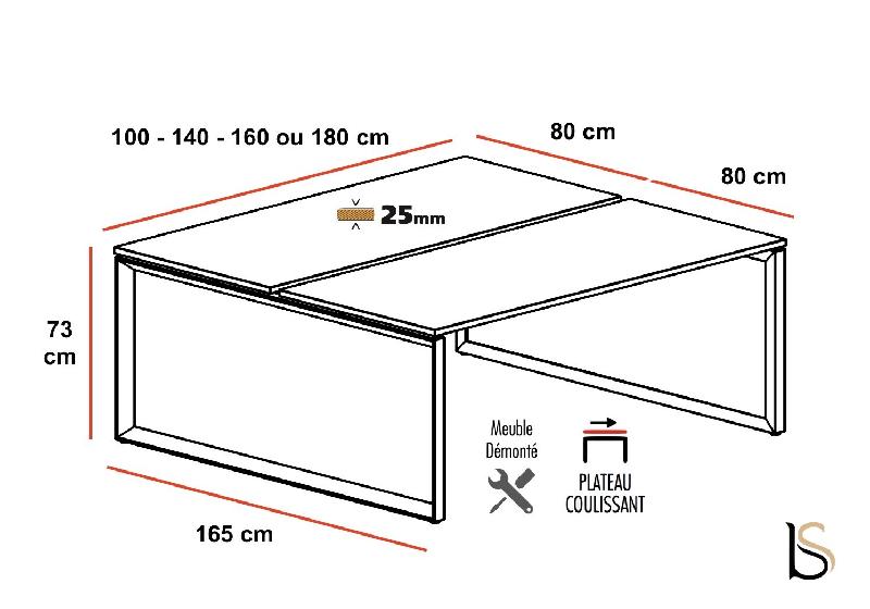 Bureau bench 2 personnes Star - Mobel Linea. - 100, Anthracite, Chêne veiné_1