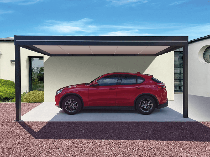 Carport en Aluminium Toit Plat Panneaux Sandwich Isolant 62mm OBX Adossé Sur Mesure Référence: Carport OBX 62 Adossé_0