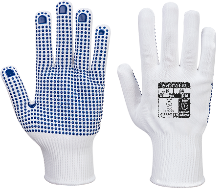 Gant anti-coupures Polka picots PVC blanc bleu A110 - grande dextérité et adhérence_0