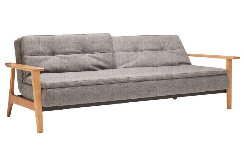 Innovation Living - Canapé-lit design Dublexo Frej en tissu Mixed Dance Natural - Convertible 115x210 cm avec accoudoirs en bois_0