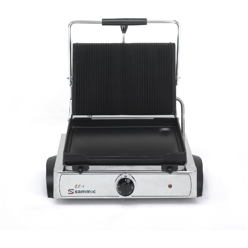 Sammic GLM-6 plancha électrique lisse en fonte 3000 W, 230V, thermostat 250°C avec couvercle basculant et bac à graisse - 5100042_0
