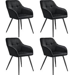 Tectake Lot 4 chaises rembourrées en velours matelassé et dossier continu noir - 405765 - noir polyester 405765_0