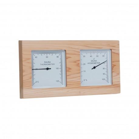 Thermomètre hygromètre en bois de pin pour sauna - fond blanc - 27x14 cm_0