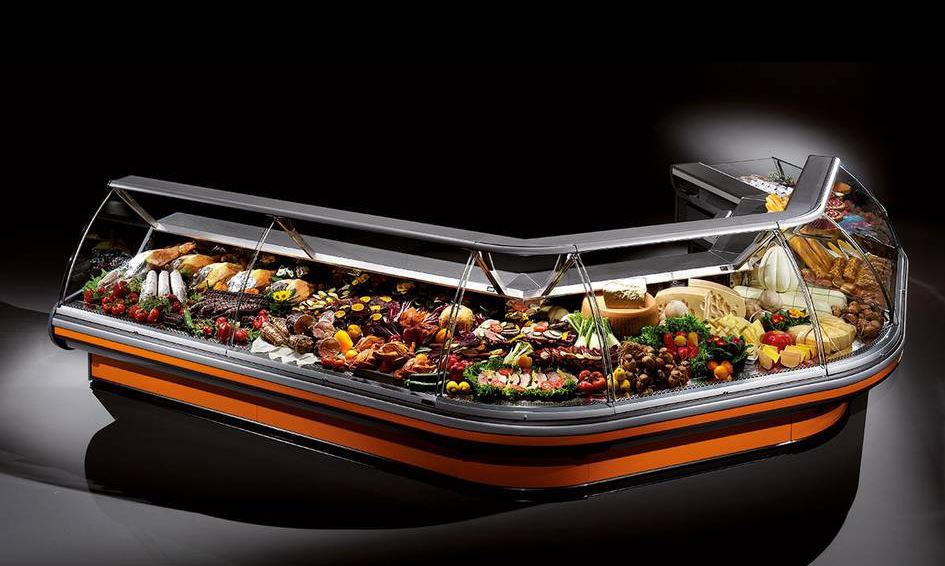 Vitrine réfrigérée pour boucherie, charcuterie et fromages - Ergo - Meubles canalisables avec inox AISI304 et options personnalisables_0