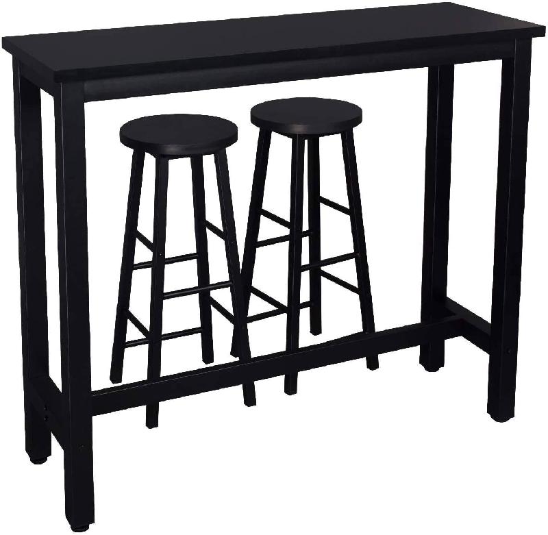 Ensemble table de bar en métal noir MDF + 2 tabourets - stable et résistant - réf. 19_0000035_0