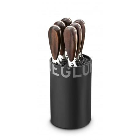 Bloc à fil 6 steaks Déglon - Génération Y petit modèle noir : Ø 9 cm, hauteur 14 cm - Lame de 10 cm, manche en palissandre_0