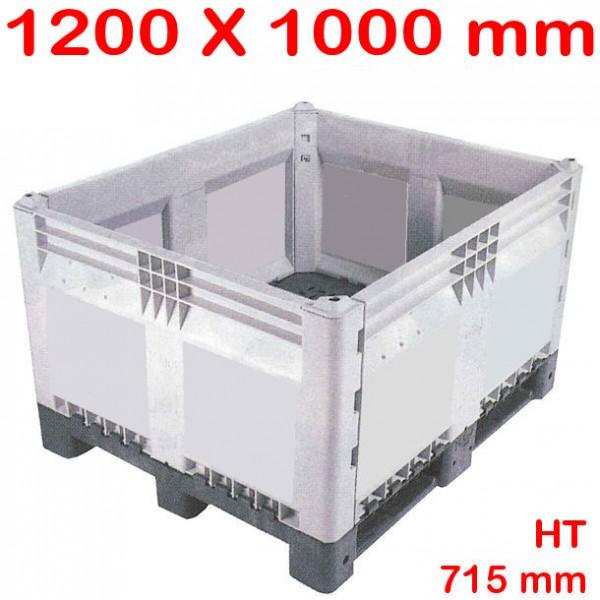 Caisse-palette en plastique démontable - Parois pleines 1000 x 1200 mm - Fond noir - Marque Rolléco_0