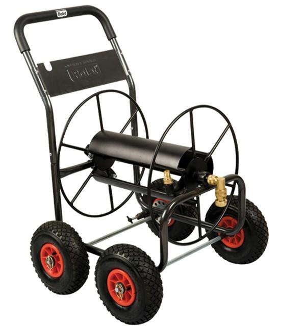 Dévidoir professionnel 4 roues - 110m Ø19mm - Frein parking - Roues gonflables_0