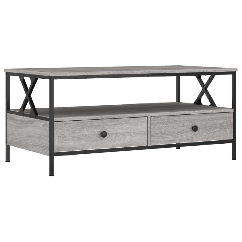 Décoshop26 - Table basse avec 2 tiroirs et 1 étagère 100 x 51 x 45 cm bois d'ingénierie gris et métal DEC039963 - gris métal 3000264683022_0