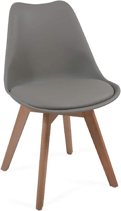 Lot de 2 chaises de salle à manger scandinaves - Assise rembourrée - Pieds en bois de hêtre - Style rétro - Gris 01_0000139_0