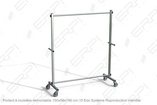 Portant à roulettes démontable 150x56x190 cm - acier zingué, barre renforcée, 4 roulettes pivotantes - pod15056190-01z_0