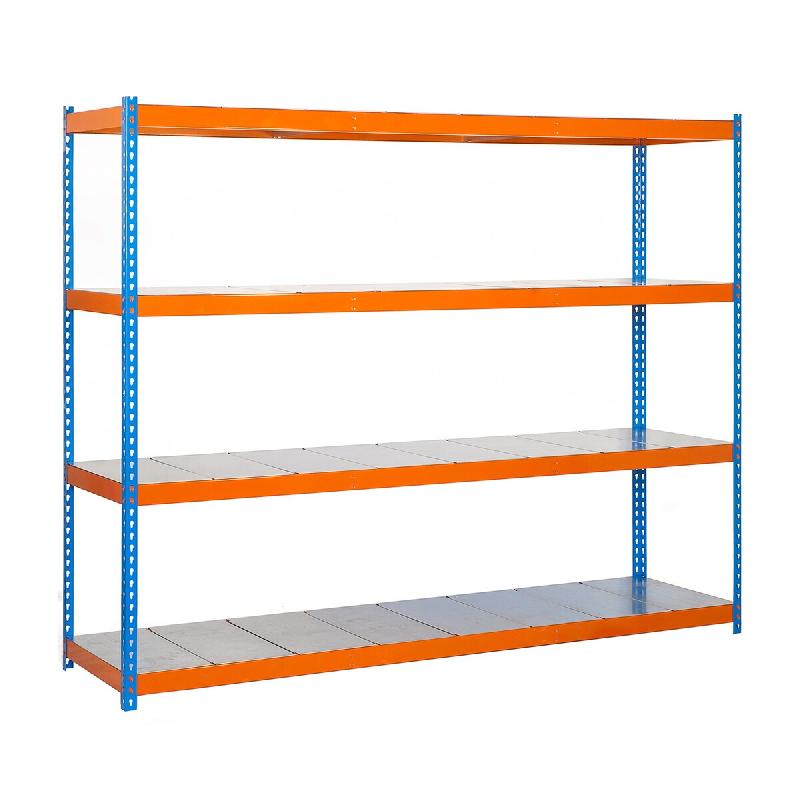 SimonRack Rayonnage industriel, 2000x1200x450 mm, 400 kg au point de flexion, 4 étagères métalliques, Bleu/Orange/Galvanisé- Ecoforte - orange mé_0